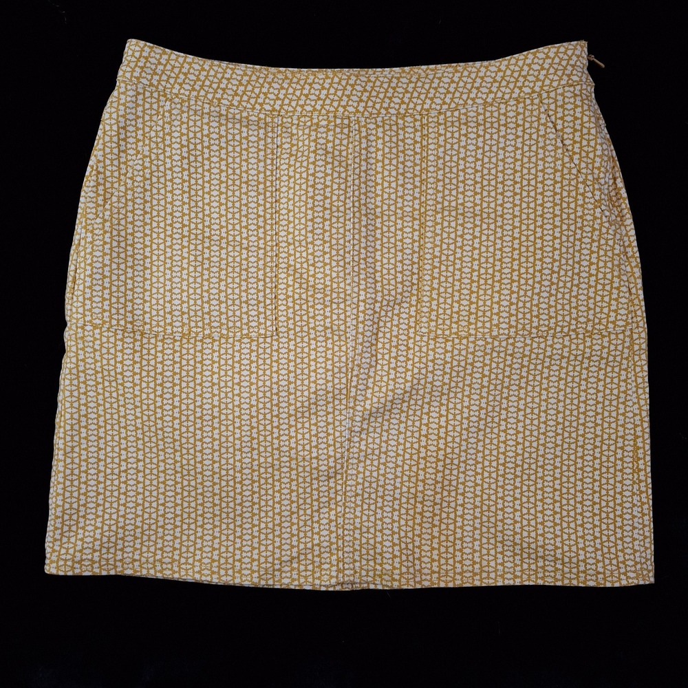 prAna Womens 6 Mini Skirt Mustard Yellow Geometric Organic Cotton Blend Pockets